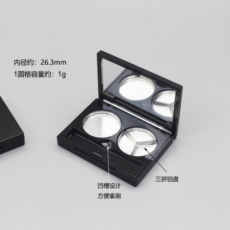 Low Price 1g*2 Double Aluminum Plate Eyeshadow Case Matte Black Custom Logo Container Empty Eyeshadow Case with Mirror