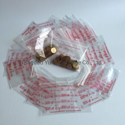 Printed Transparent Bank Resealable Zipper Bag for Coin Packaging