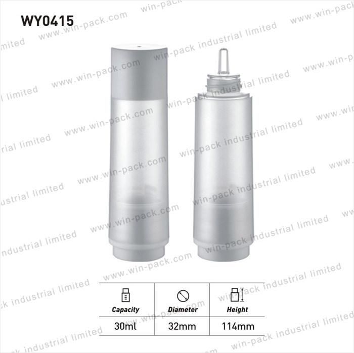 Winpack China Factory Airless Diptube Dual Chamber Lotion Bottle for Cosmetic 30ml White Color Airless Round Bottle Holder for Essential Oil