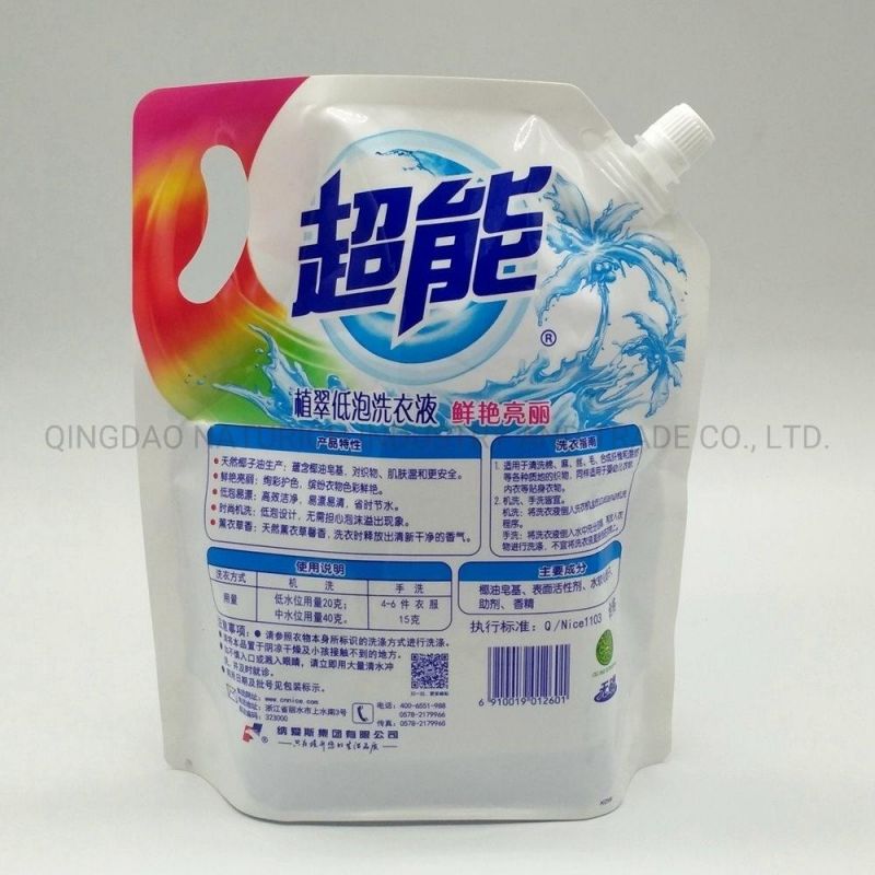 Stand up Plastic Wash Fluid Liquid Soap Bag for Shampoo Detergent Reusable Ziplock with Spout Pouch