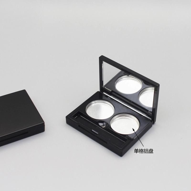 Low Price 1g*2 Double Aluminum Plate Eyeshadow Case Matte Black Custom Logo Container Empty Eyeshadow Case with Mirror