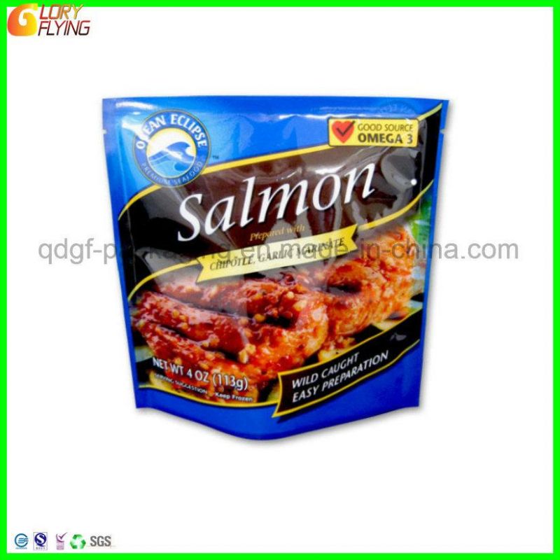 Biodegradable Bag with Zipper/Resealable Plastic Bag/Food Packaging/Frozen Salmon Fillets Packing.