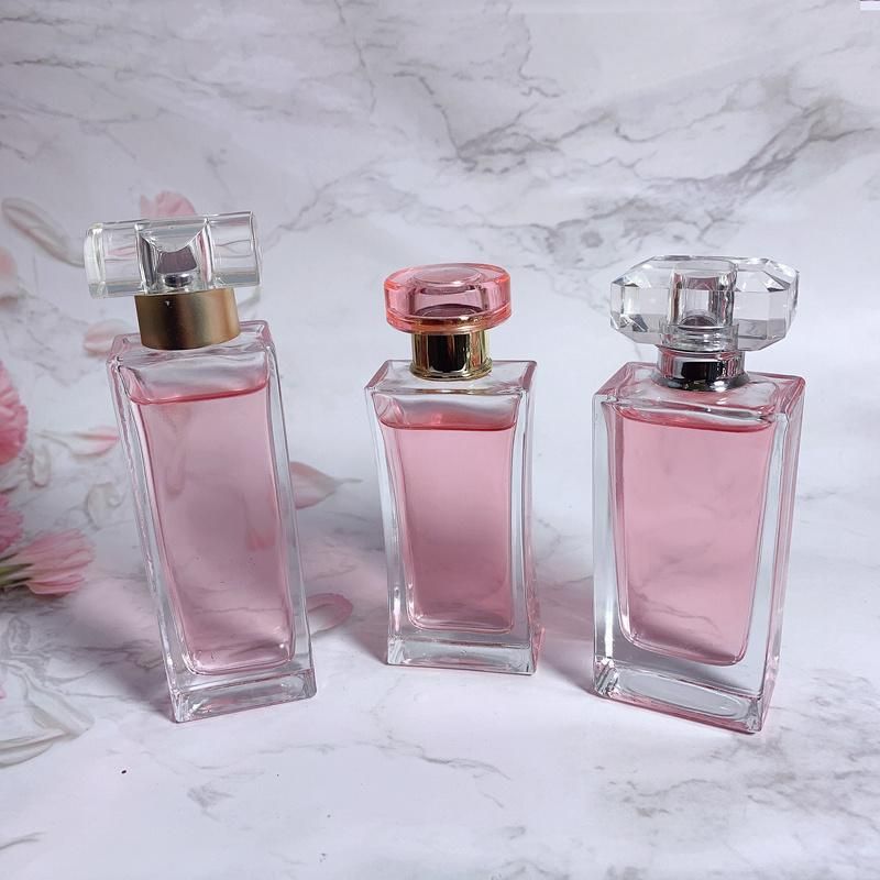 30ml 50ml Glass Perfume Bottle Square Spray Glass Perfume Bottle with Gold Silver Aluminum Mist