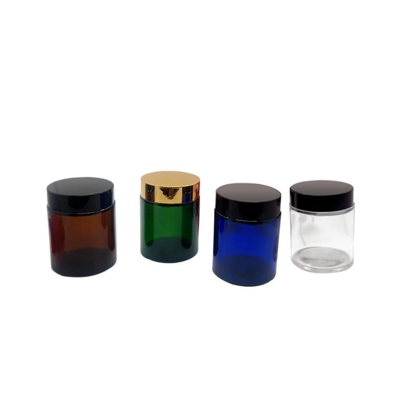 Eco Friendly Custom Logo Amber Green Blue Cosmetic Mask Cream Jar 100g Clear Frosted Glass Jars with Lid