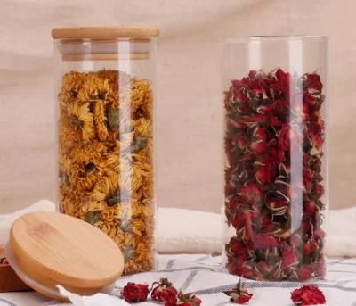 Glass Storage Jar with Bamboo Lid Kitchen Food Container Coffee Bean Container