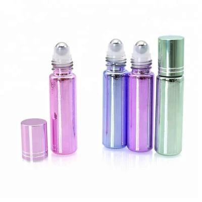 Colorful Electroplated UV 5ml 10ml 15ml 20ml 35ml Roll on Glass Bottle with Metal Ball