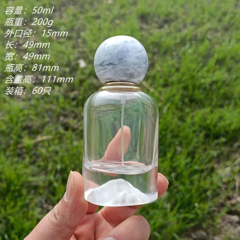 Volcano Shape Bottom Glass Parfum Bottle 50 Ml Round Fragrance Bottles Luxury Crimp Neck 50ml Glass Perfume Bottle