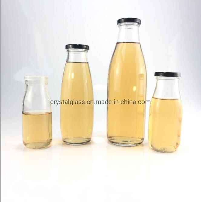 100ml 200ml 250ml 500ml Empty Clear Glass Milk Juice Beverage Bottle with Metal Cap