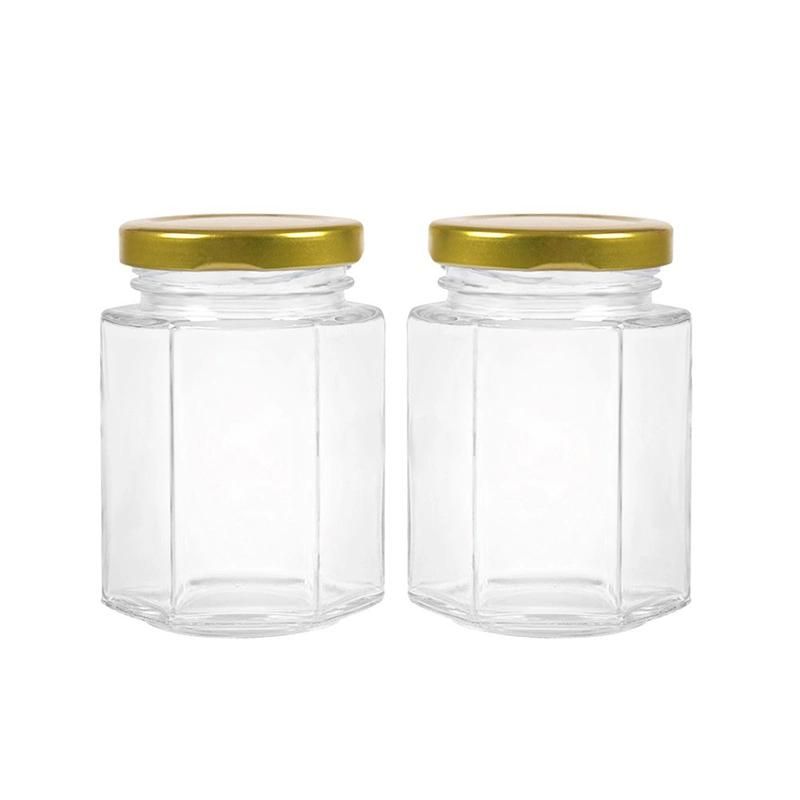 Hexagonal Honey Packaging Glass Jars with Twist Lid 380ml