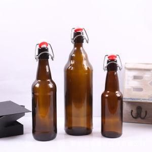 Home Brewing Glass Beer Bottle with Easy Wire Swing Top Airtight Rubber Seal Amber 330ml 500ml 650ml 1000ml Amber Glass Bottle