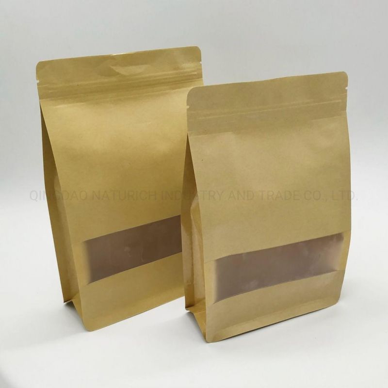 Food Grade Brown Kraft Paper Bag with Clear Window and Zipper for Nuts Packaging