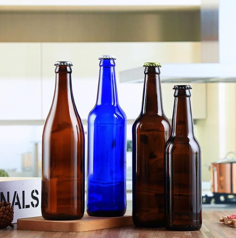 Amber Glass Bottle with Crown Cap for Beverage Beer Packaging