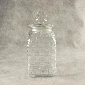 Rope Through Effect Embossed Clear Glass Jar with Sealed Glass Lid and Flower Gripper