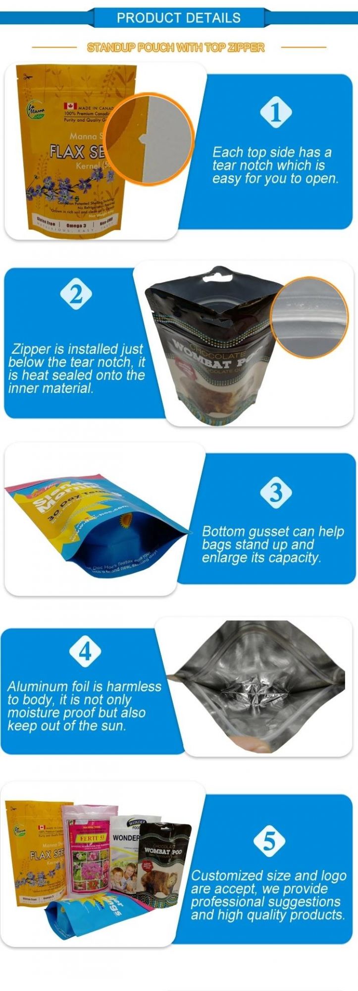 Custom Zip Lock Bag with Logo Resealable Pouch Plastic Packaging Bag