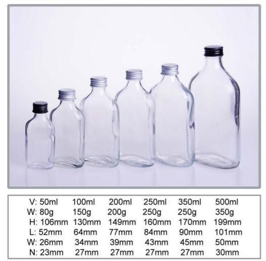 Hot Sale 100ml Empty Clear Glass Flint Flat Wine Bottle Alcohol Liquor Bottles