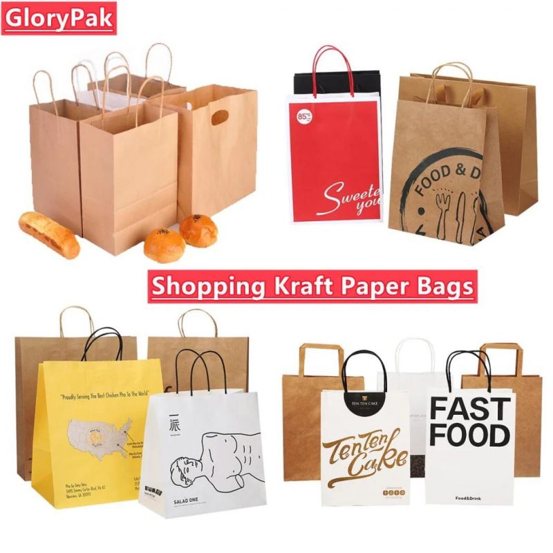 Food Packaging Square Bottom Brown and White Kraft Paper Bag