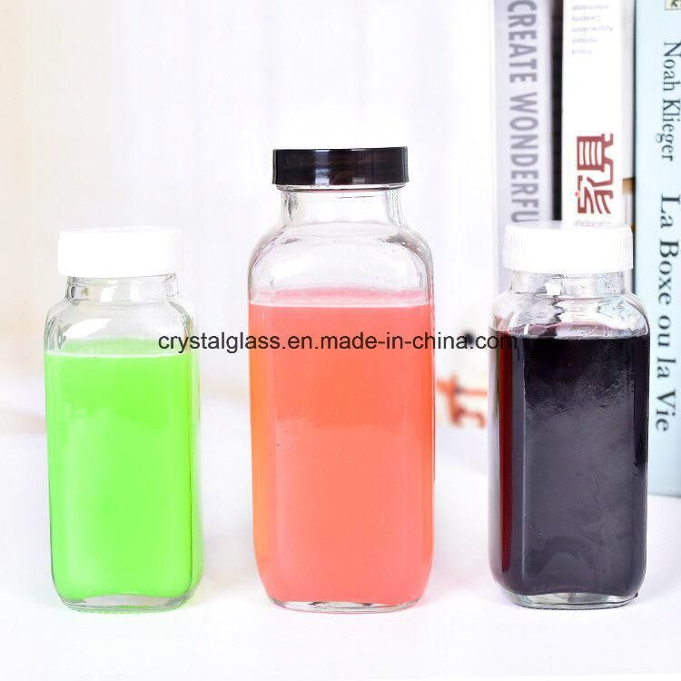 High Quality 60ml 180ml 250 Ml 500 Ml 1000ml French Square Glass Beverage Juice Bottles with Aluminium Cap