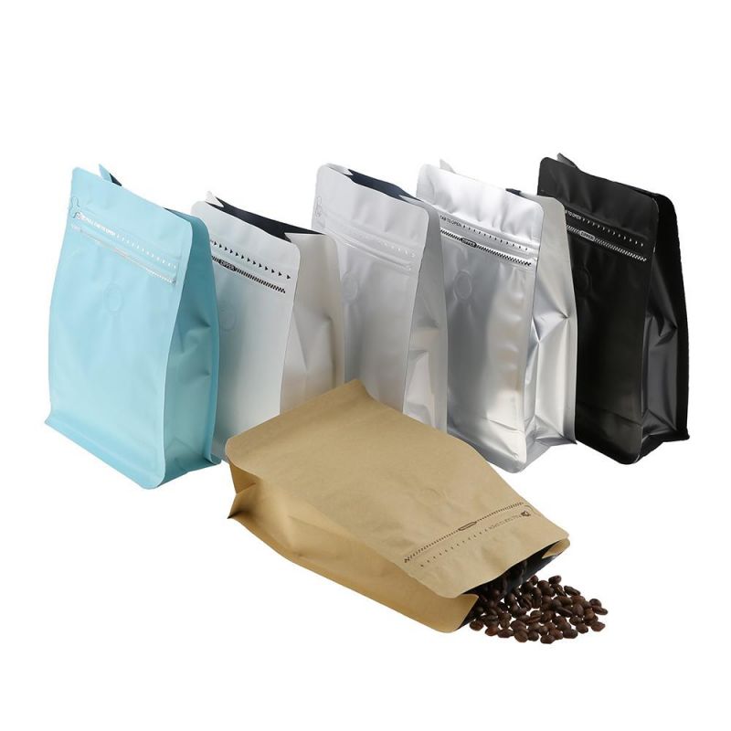 Ready to Ship Standing up Flat Bottom Coffee Beans Plastic Packaging Bags 100g 250g 500g 1kg