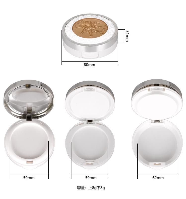 59mm Pan 8g Angel Pattern Christian Elegant Pressed Powder Empty Cosmetic Powder Compact Case Make up Case with Mirror