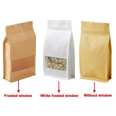 Wholesale Custom Printed Clear Window Compositable Stand up Printed Pouch Brown Kraft Zipper Paper Bag for Snack Packaging