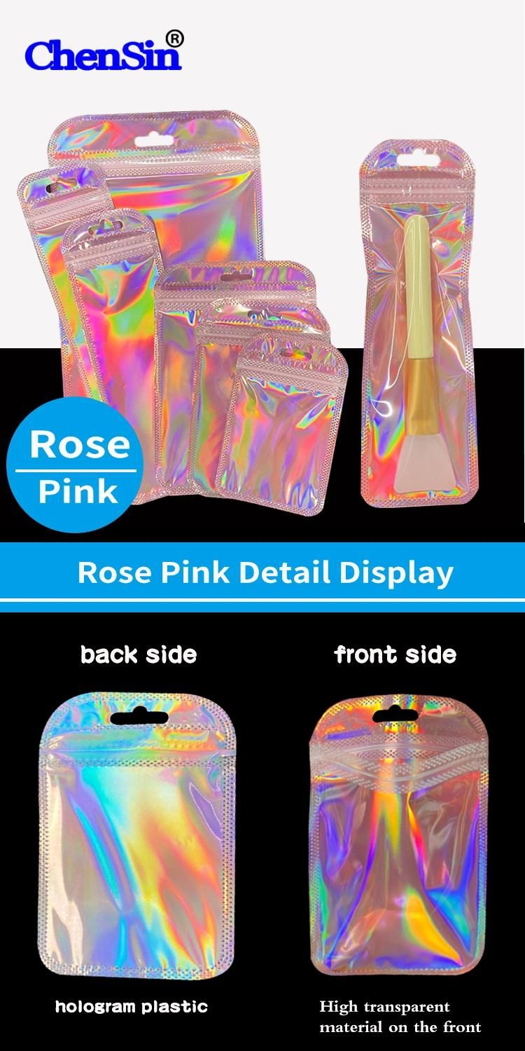 Hot Sale Dazzle Hologram Plastic Bag Holographic Pink Ziplock Bag