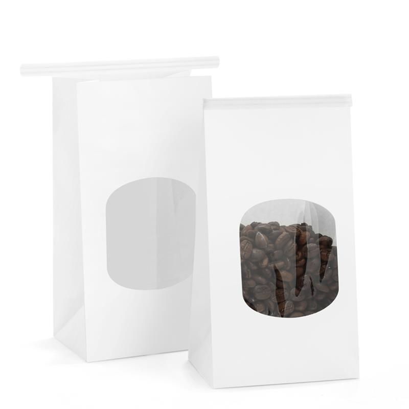 Custom Printed Matte Black Coffee Packaging Tin Tie Kraft Paper Bag with Window