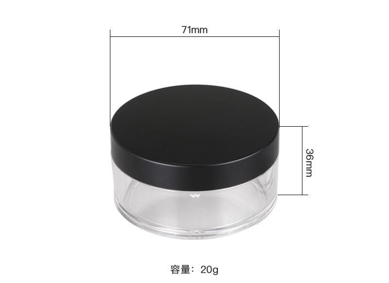 20g Factory Supply Elegant Clear Base Larger Size Black Round Loose Powder Case