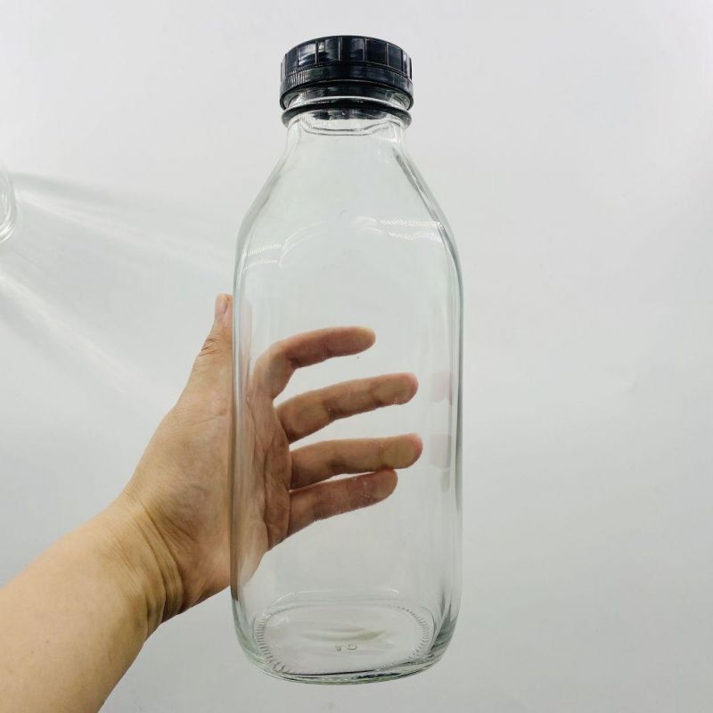 in Stock 10ounce 16ounce Square Glass Beverage Bottle with Cap for Milky Tea Milk Juice Drinks 300ml 500ml