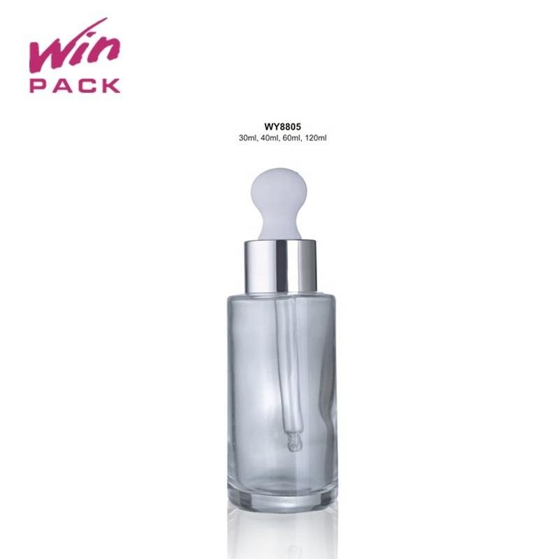 30ml 40ml 60ml 80ml Pipette Bottle Flat Shoulder Frosted Cosmetic Dropper Thick Clear Glass Dropper Bottle with Package