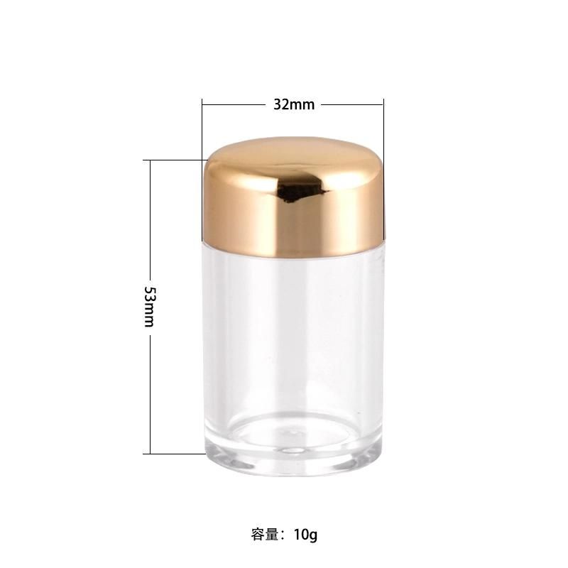 10g New Design Elegant Clear Base Golden Round Loose Powder Eyeshadow Case for Cosmetic Packaging