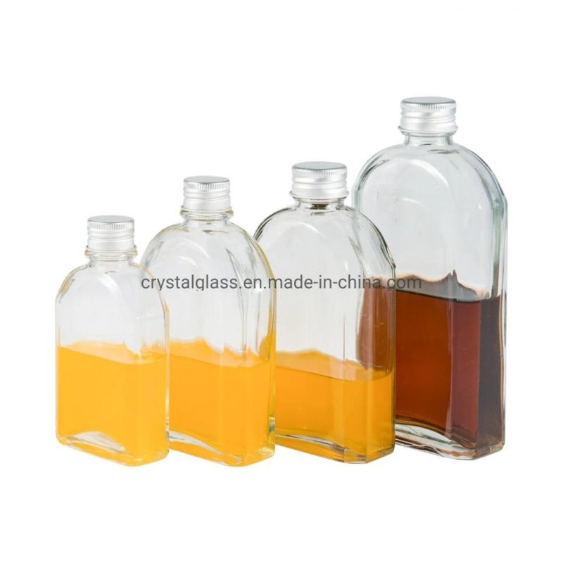 Wholesale Flat Wine Glass Bottle Milk Tea Beverage Juice Glass Bottle 100/200/250/350ml