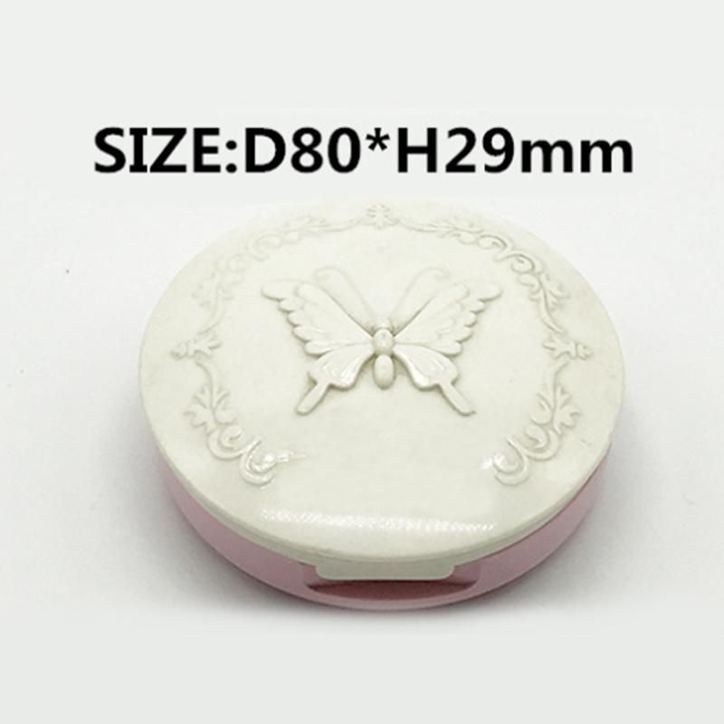 Empty White Round Custom Plastic Compact Pressed Powder Case with Mirror and Puff Holder