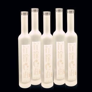 375ml Fancy White Frosted Tall and Thin Glass Wine Bottles with Cork