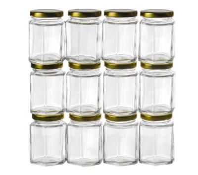 Hexagonal Honey Packaging Glass Jars with Twist Lid 380ml