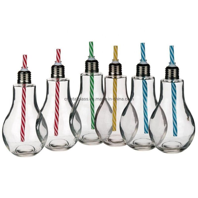 Empty 100ml 250ml 400ml 500ml Transparent Glass Light Bulb Soft Drink Bottle with Lids for Bar