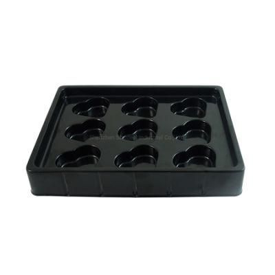 Disposable 9 Slots Plastic Pet Black Heart Shape Chocolate Tray