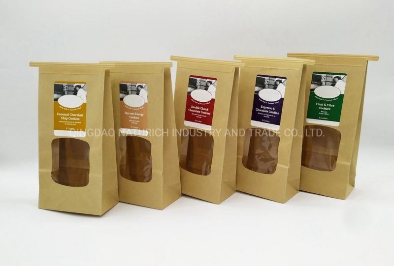 Flat Bottom Gusset Coffee Bean Tin Tie Kraft Paper Bag