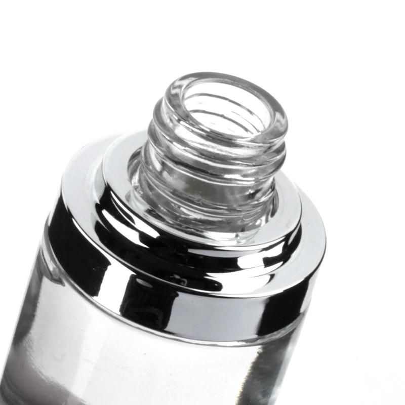 1oz 30 Ml Round Clear Cosmetic Essential Oil Serum Glass Press Pump Push Button Dropper Bottle with Cap