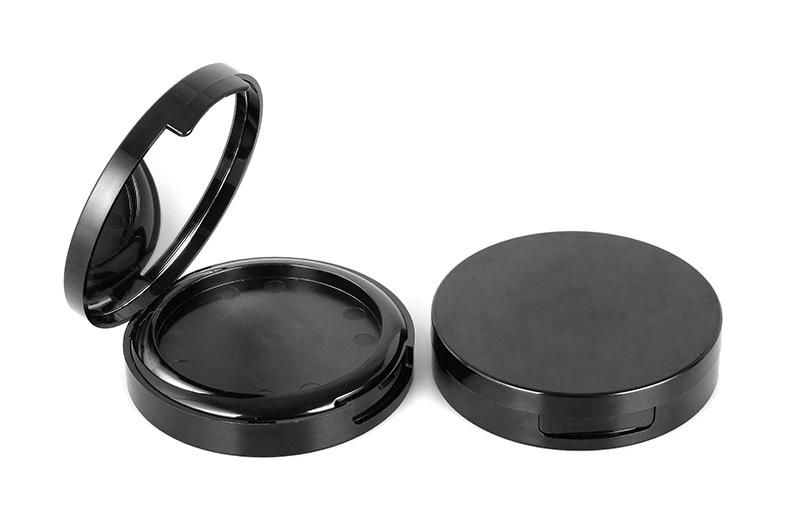 Round Black Plastic Empty Pressed Powder Compact Packaging for Pressed Powder with Mirror