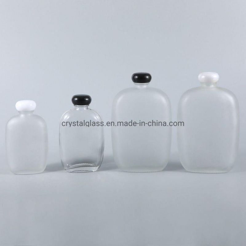 250ml 500m Frosted Flat Flask Glass Milk Juice Beverage Bottle with Cap