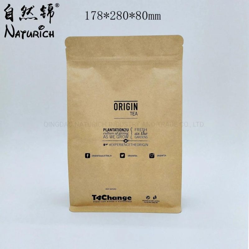 Aluminum Foil Kraft Paper Bag with Valve Kraft Coffee Bag Quad Seal Aluminum Foil Food Packing Pouch