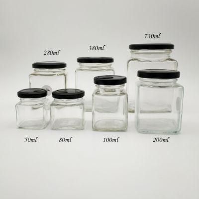 Food Grade Square Honey Glass Jars with Lug Lid 250g 500g