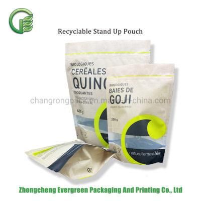 Recyclable Bulk Bags Organic Food Packaging Window Resealable Closure Ziplock Paper-Look Label Sticker Stand up Pouches
