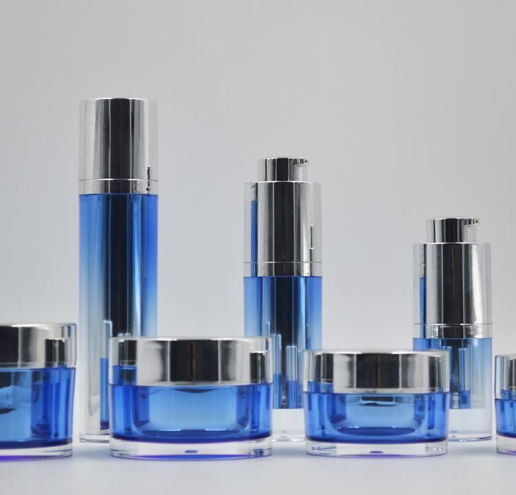 30ml 50ml 100ml Plastic Customized Airless Bottle for Cosmetic Packaging Blue Acrylic Bottles with Lotion Pump