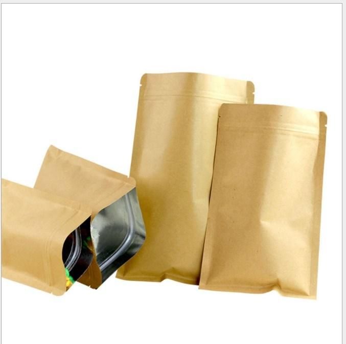 Three Side Sealing Aluminum Foil Laminated Brown Kraft Paper Bag