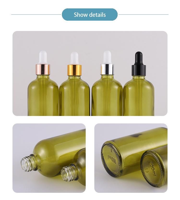 Matte Frosted Green Hair Essential Oil Glass Dropper Bottle Custom 100ml Empty Skin Care Serum Bottle