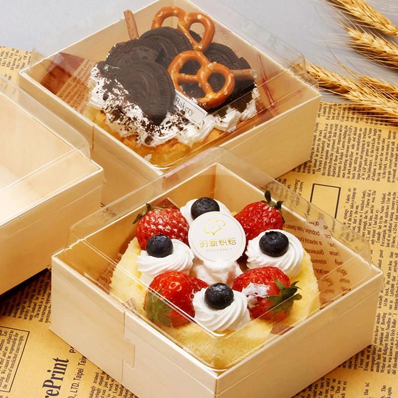 Customized Disposable Japanese Biodegradable Wooden Sushi Fruit Salad Sweet Food Cardboard Packaging Box Packing Container Takeaway Box Tray