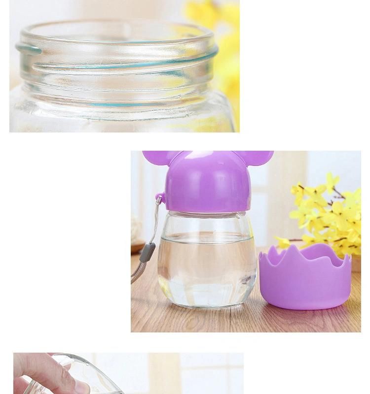 300ml Clear Glass Bottle with Screw Lid and Hand Strap