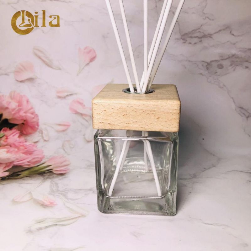 Factory Price 200ml Square Diffuser Bottle with Reed Aromatherapy Bottles with Wood Cap