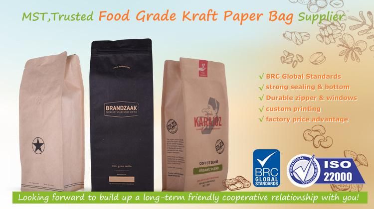100% Compostable Biodegradable PLA Corn Starch Kraft Paper Coffee Bag with Zipper and Valve